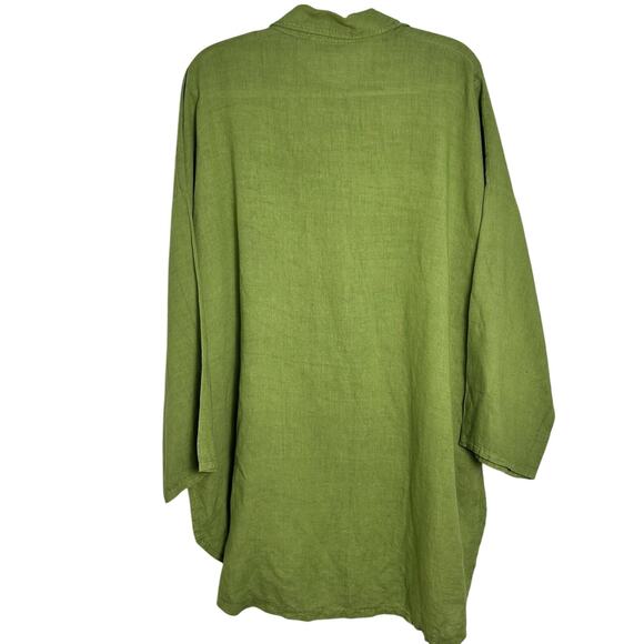 Saga 100% Linen One Size Boho Shirt Dress Pocket Lagonlook Large XL 1x Green - Picture 7 of 10